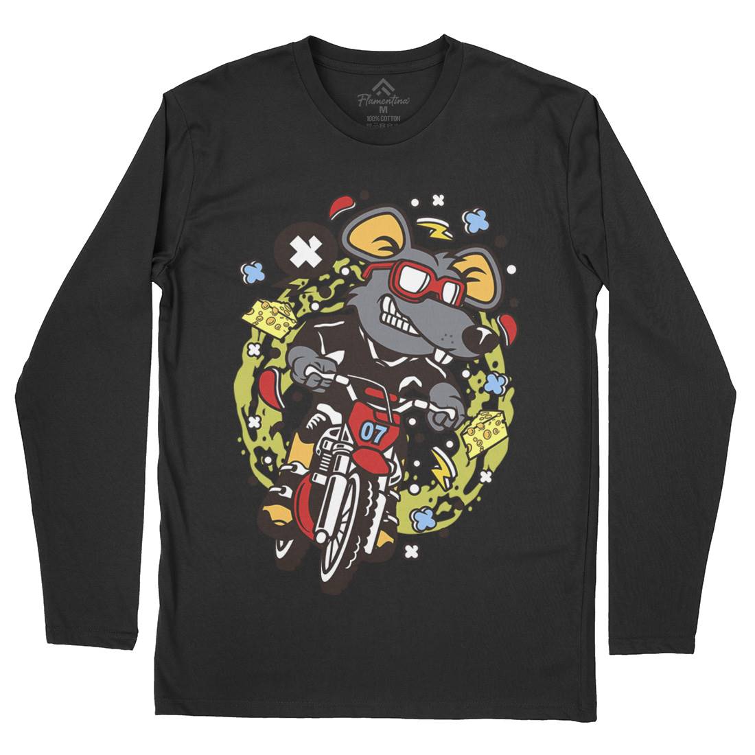 Rat Motocross Rider Mens Long Sleeve T-Shirt Motorcycles C623