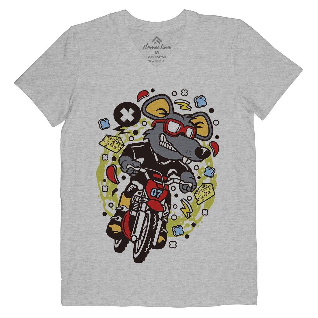 Rat Motocross Rider Mens V-Neck T-Shirt Motorcycles C623