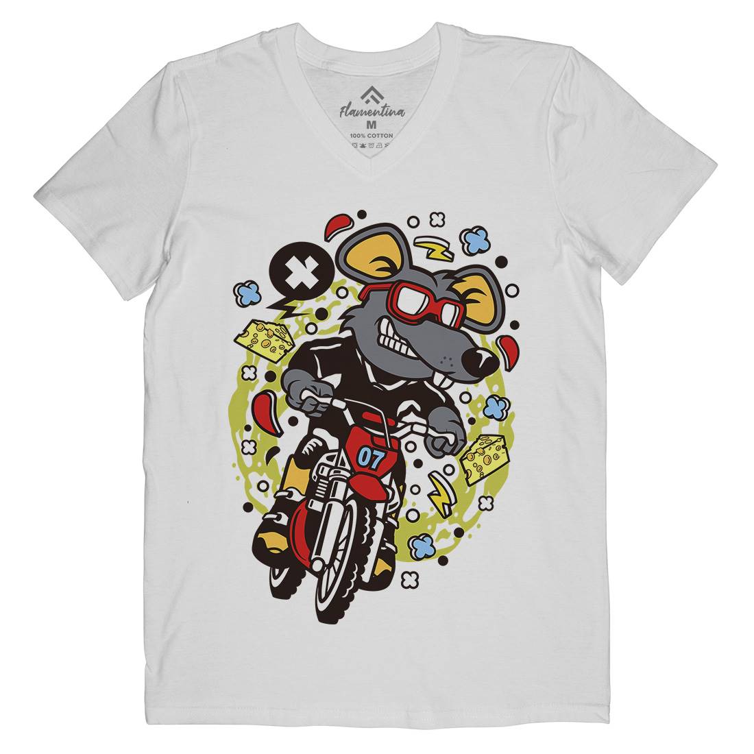 Rat Motocross Rider Mens V-Neck T-Shirt Motorcycles C623