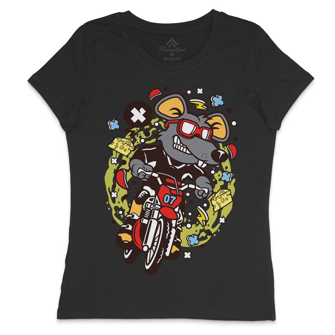 Rat Motocross Rider Womens Crew Neck T-Shirt Motorcycles C623
