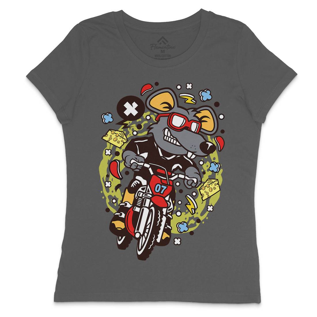 Rat Motocross Rider Womens Crew Neck T-Shirt Motorcycles C623