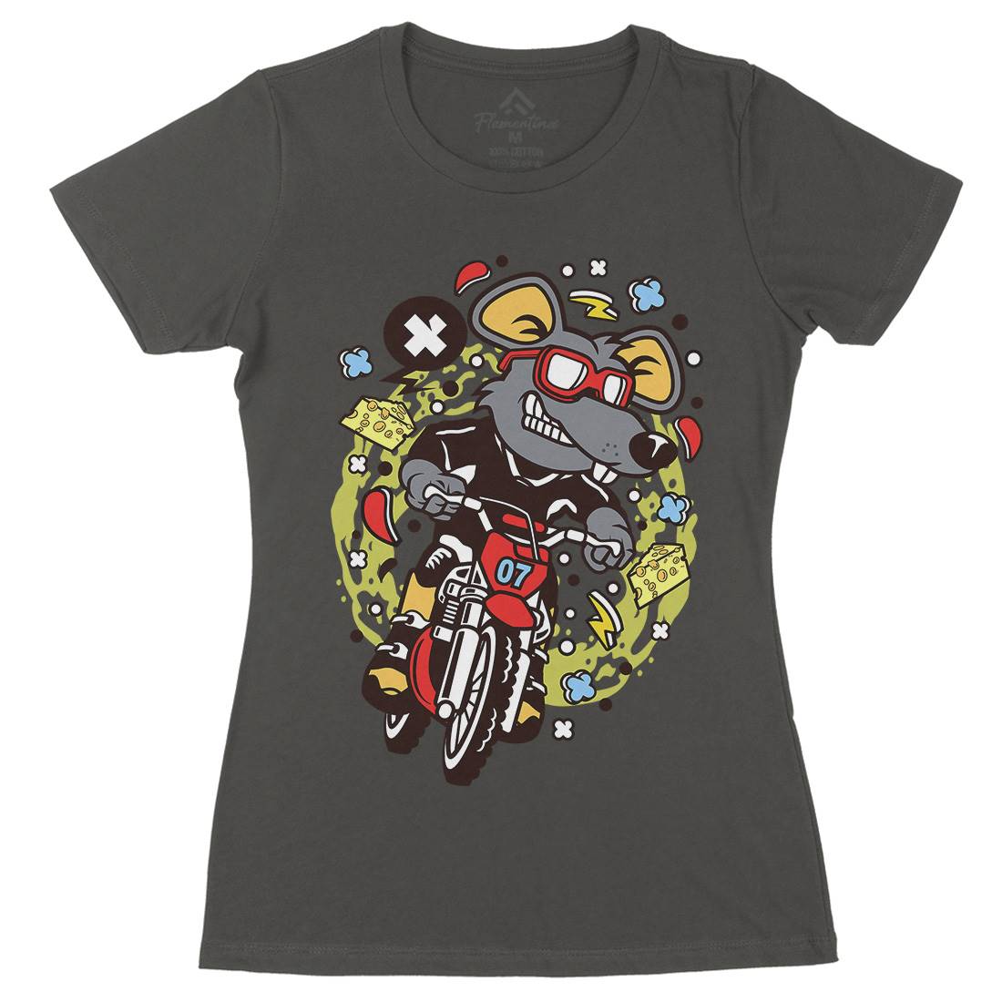Rat Motocross Rider Womens Organic Crew Neck T-Shirt Motorcycles C623