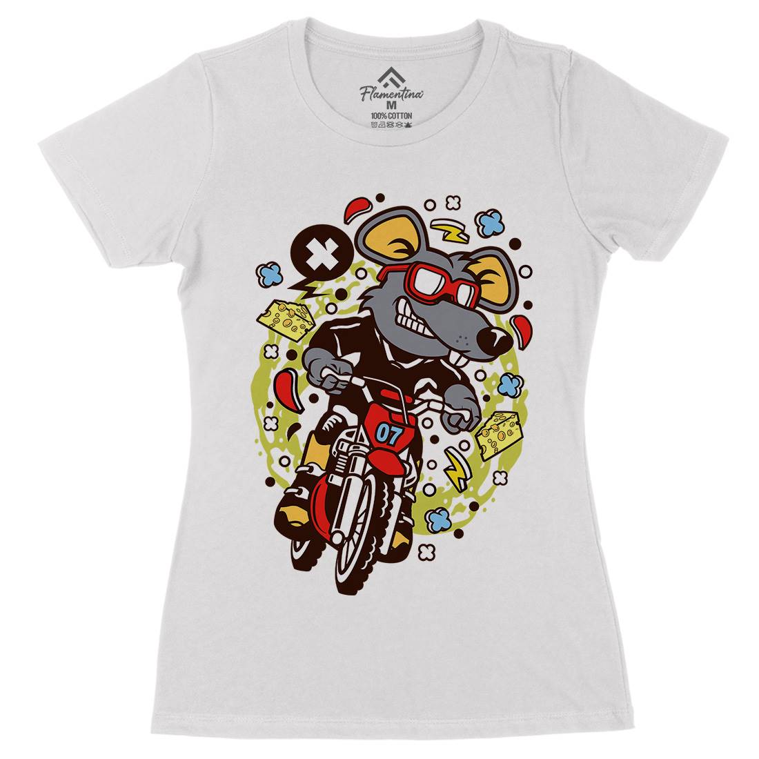 Rat Motocross Rider Womens Organic Crew Neck T-Shirt Motorcycles C623