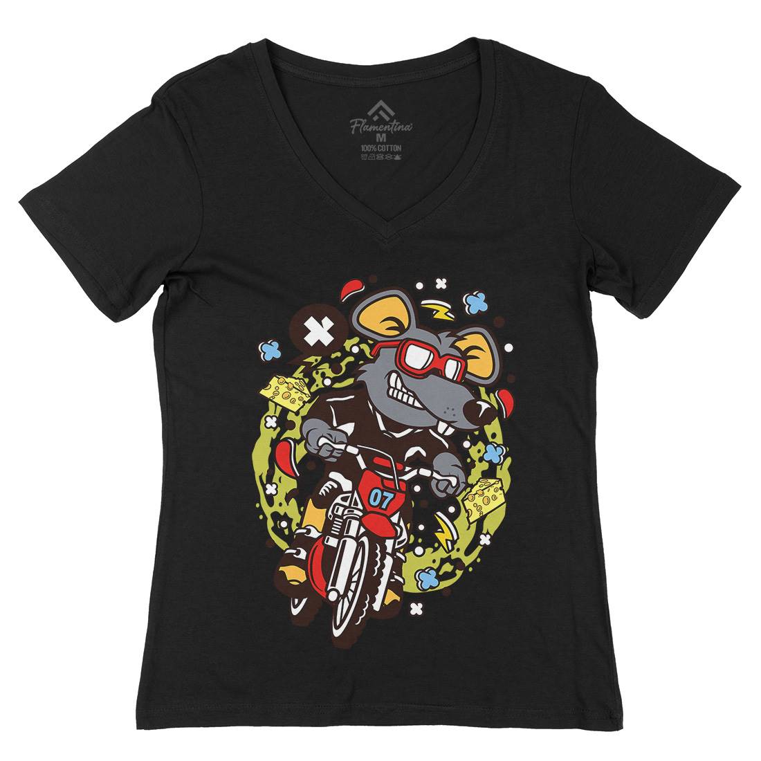 Rat Motocross Rider Womens Organic V-Neck T-Shirt Motorcycles C623