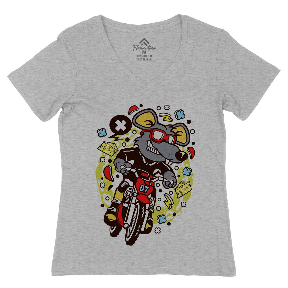 Rat Motocross Rider Womens Organic V-Neck T-Shirt Motorcycles C623