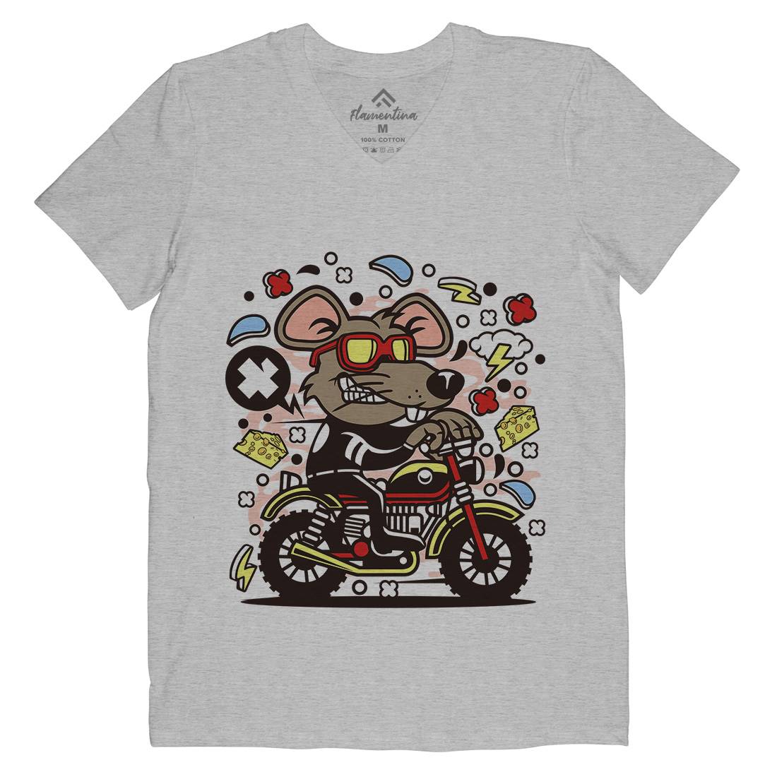 Rat Motocross Mens Organic V-Neck T-Shirt Motorcycles C624