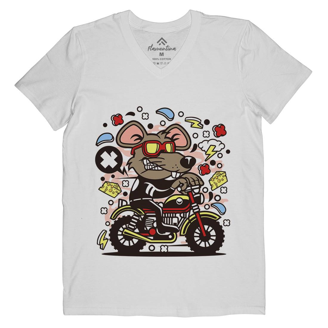 Rat Motocross Mens V-Neck T-Shirt Motorcycles C624