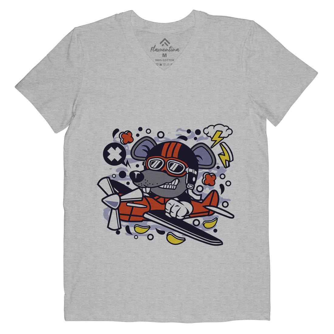 Rat Pilot Mens Organic V-Neck T-Shirt Army C625