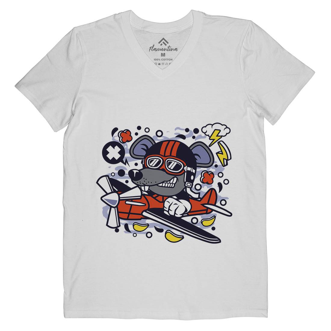 Rat Pilot Mens Organic V-Neck T-Shirt Army C625