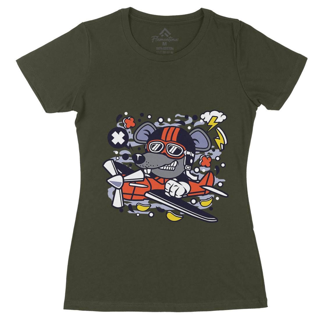 Rat Pilot Womens Organic Crew Neck T-Shirt Army C625