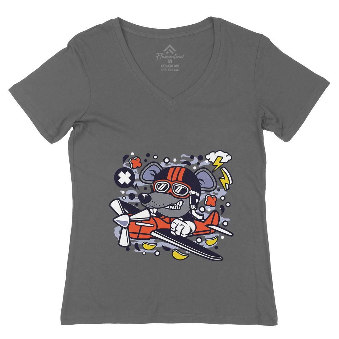 Rat Pilot Womens Organic V-Neck T-Shirt Army C625