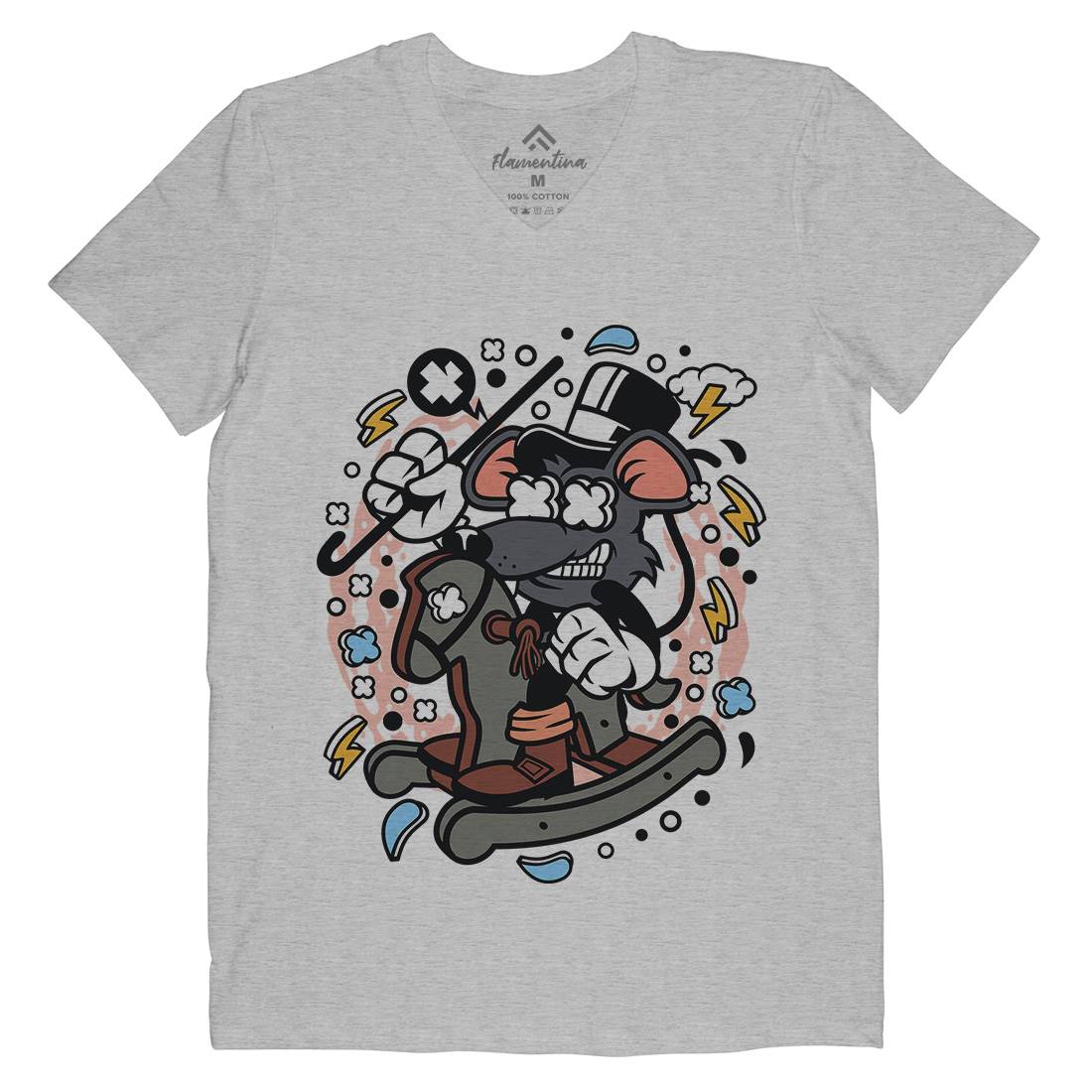 Rat Rocking Horse Mens Organic V-Neck T-Shirt Retro C627