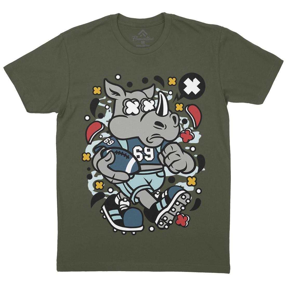 Rhino Football Mens Organic Crew Neck T-Shirt Sport C629
