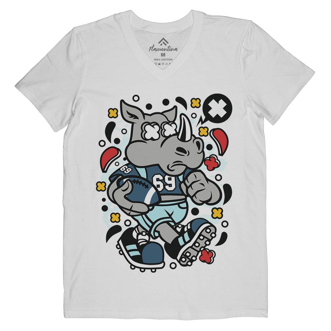 Rhino Football Mens Organic V-Neck T-Shirt Sport C629