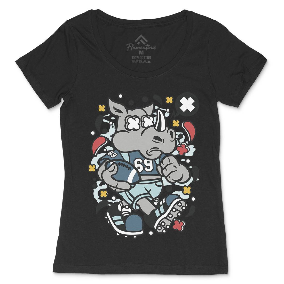 Rhino Football Womens Scoop Neck T-Shirt Sport C629
