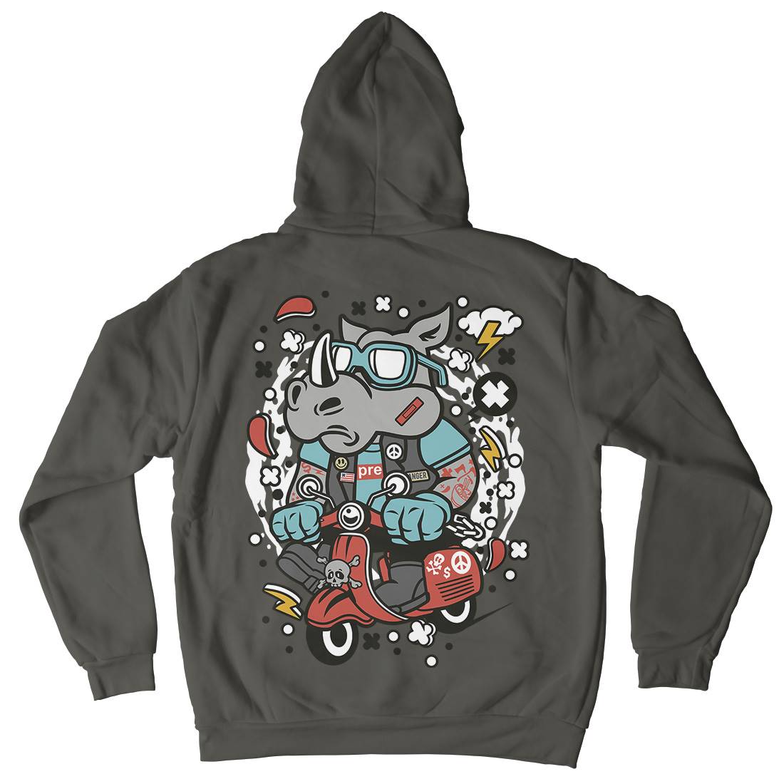 Rhino Scooter Mens Hoodie With Pocket Motorcycles C630