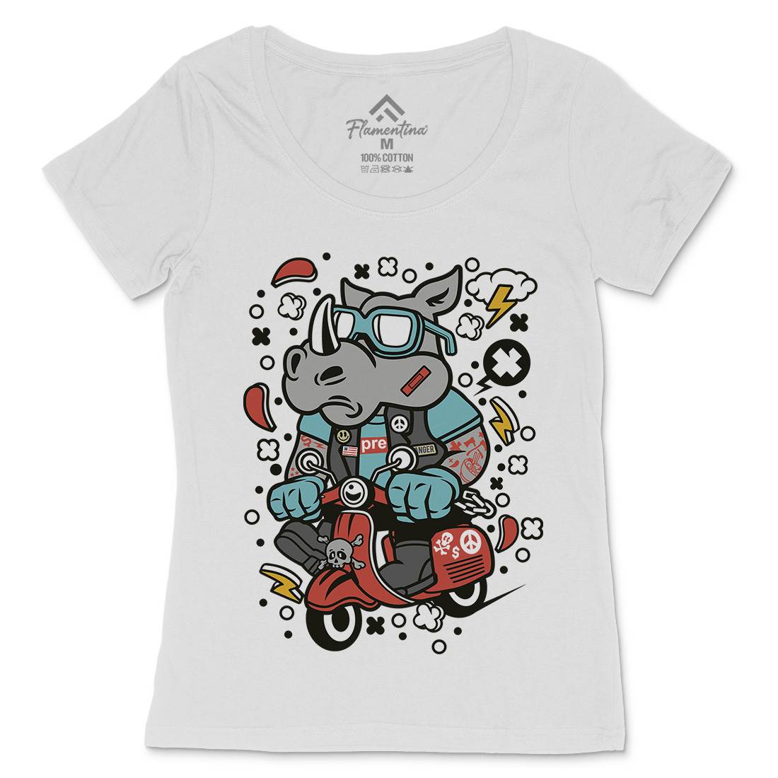 Rhino Scooter Womens Scoop Neck T-Shirt Motorcycles C630