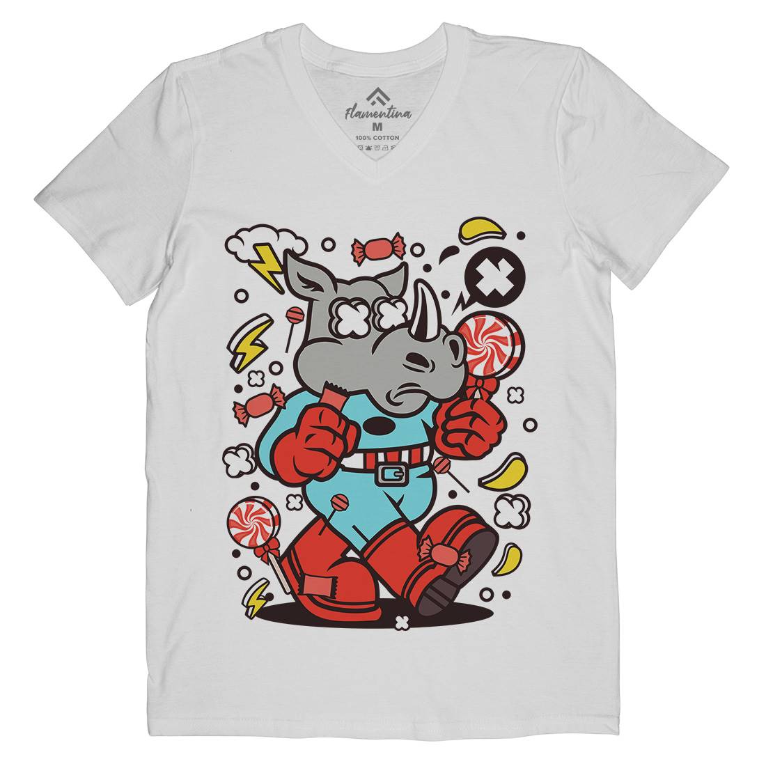 Rhino Super Candy Mens Organic V-Neck T-Shirt Food C631