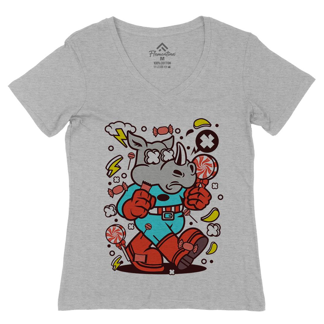 Rhino Super Candy Womens Organic V-Neck T-Shirt Food C631