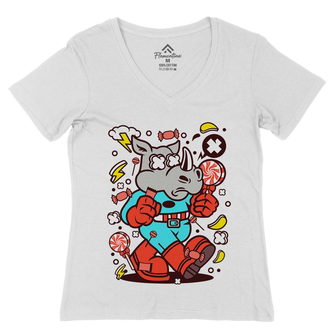 Rhino Super Candy Womens Organic V-Neck T-Shirt Food C631