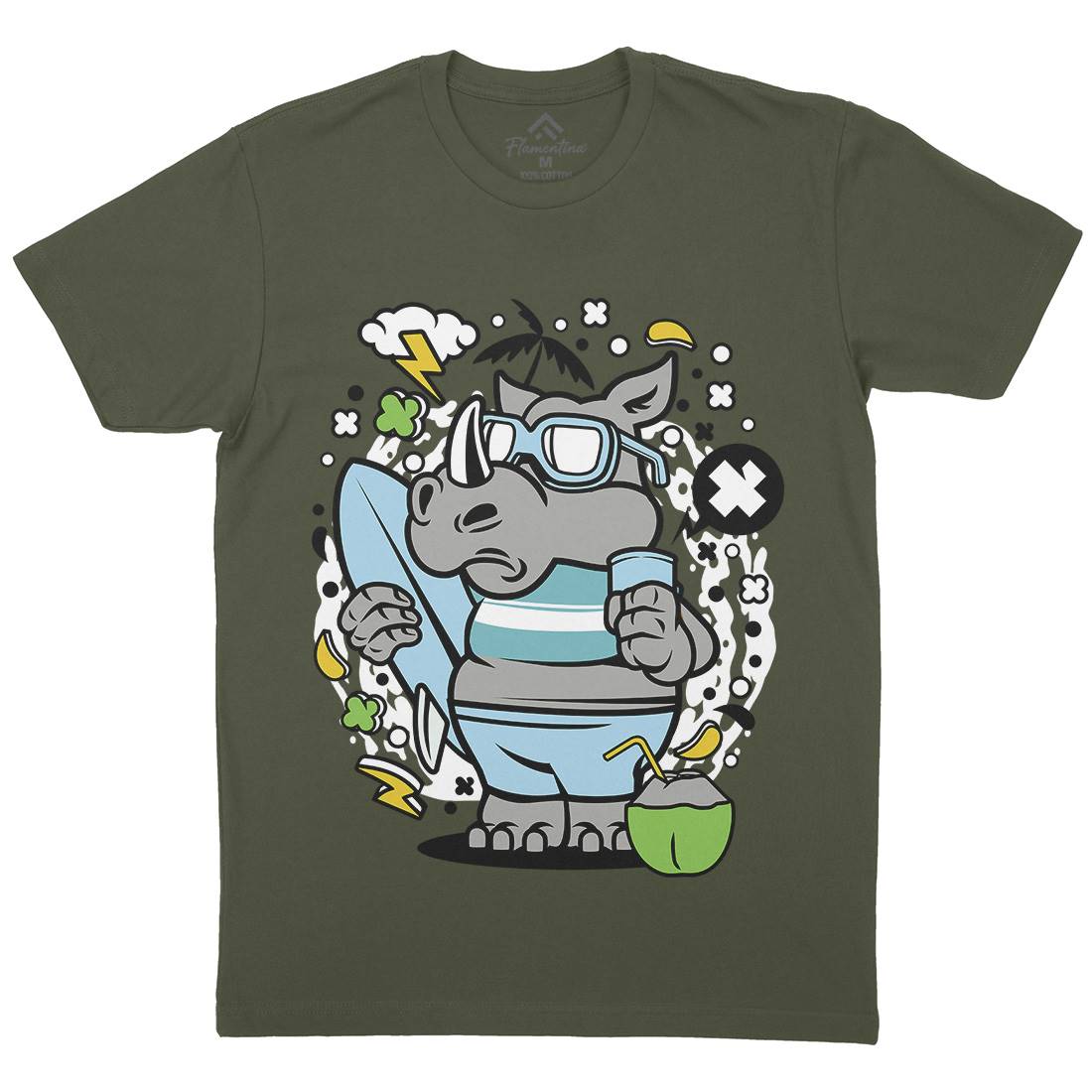 Rhino Surfing Mens Organic Crew Neck T-Shirt Surf C632