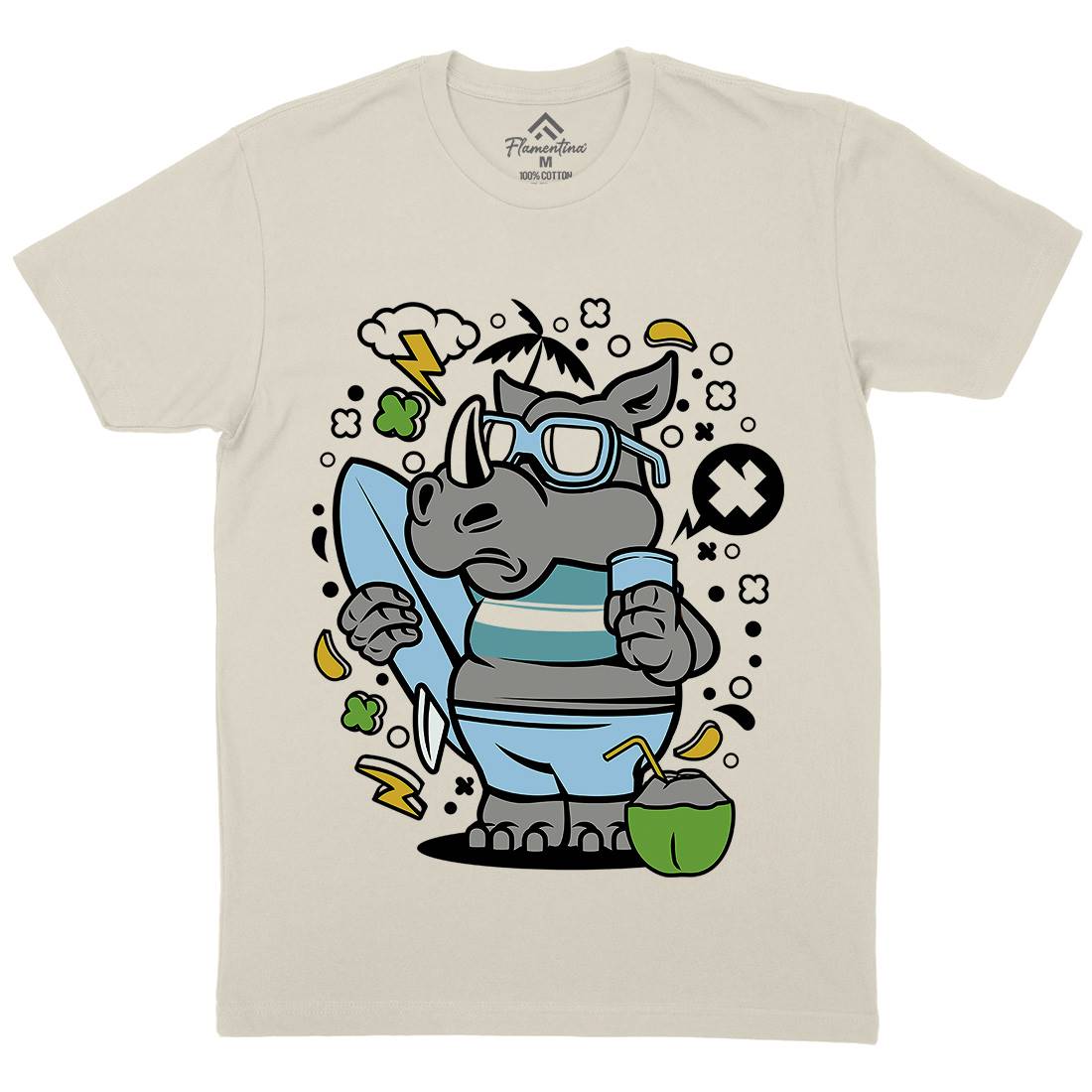 Rhino Surfing Mens Organic Crew Neck T-Shirt Surf C632