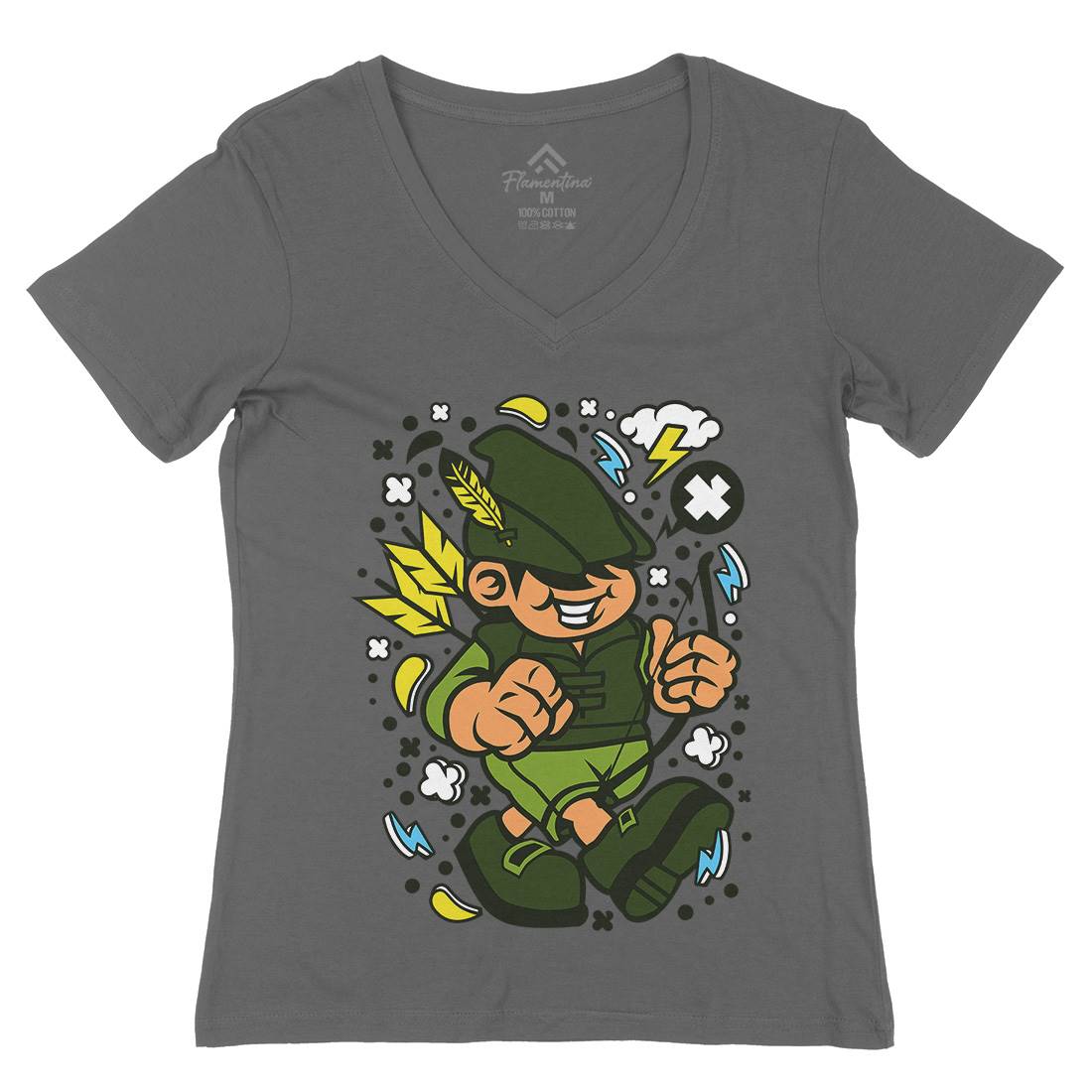 Robin Hood Kid Womens Organic V-Neck T-Shirt Warriors C633