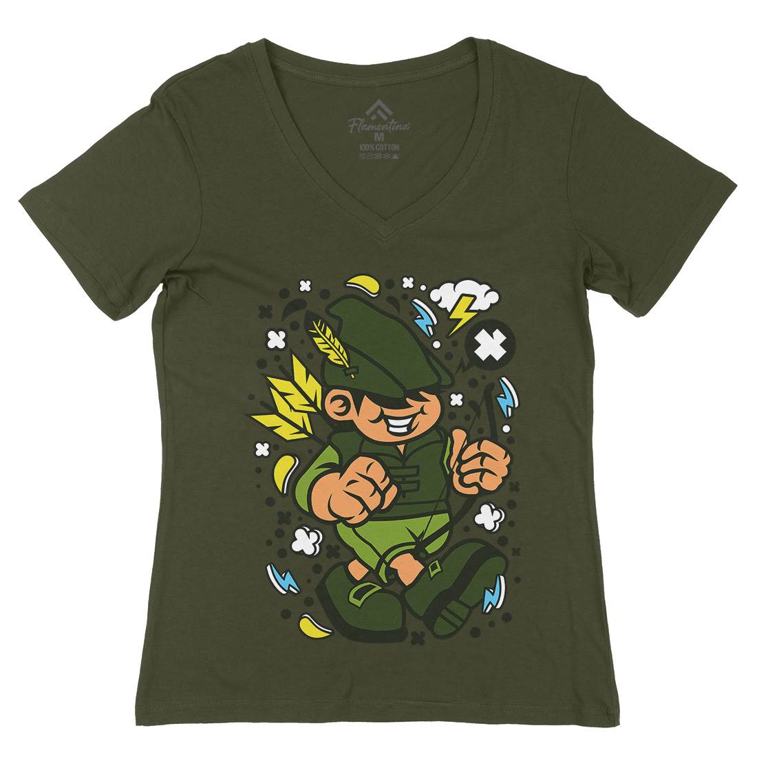 Robin Hood Kid Womens Organic V-Neck T-Shirt Warriors C633