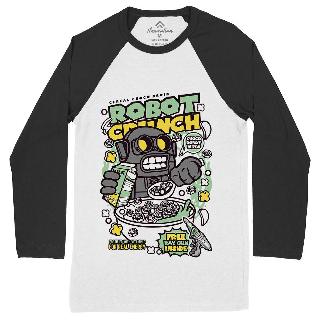 Robot Crunch Mens Long Sleeve Baseball T-Shirt Food C634