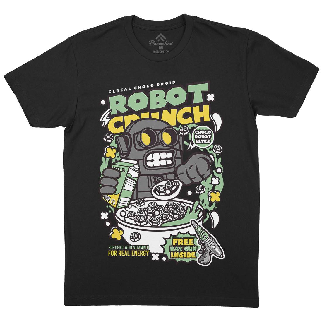 Robot Crunch Mens Organic Crew Neck T-Shirt Food C634