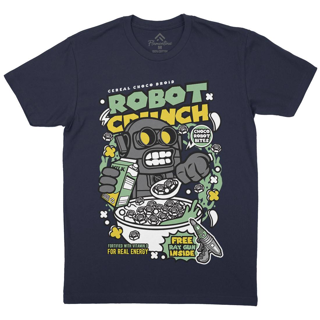 Robot Crunch Mens Organic Crew Neck T-Shirt Food C634