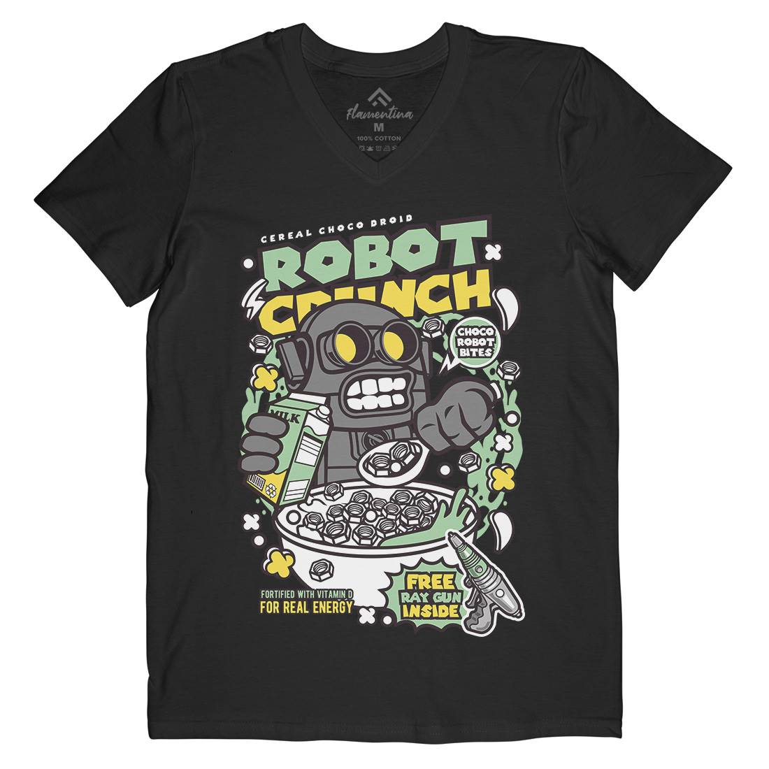 Robot Crunch Mens Organic V-Neck T-Shirt Food C634