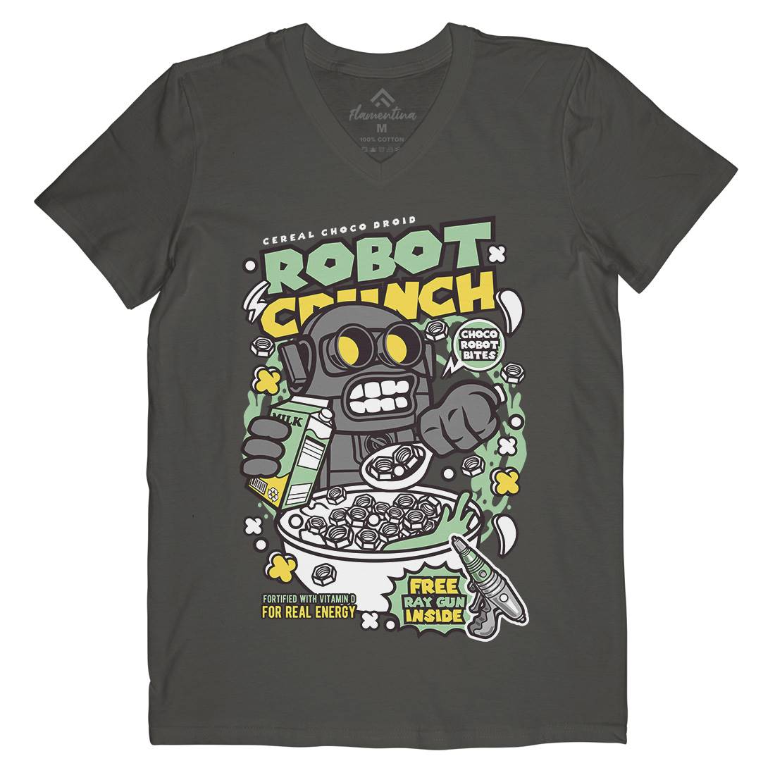 Robot Crunch Mens V-Neck T-Shirt Food C634