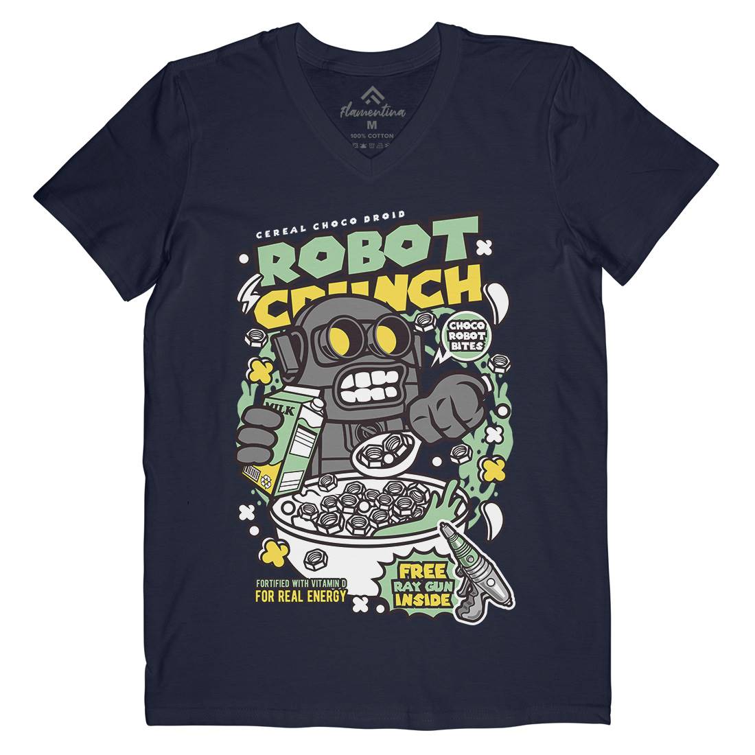 Robot Crunch Mens V-Neck T-Shirt Food C634