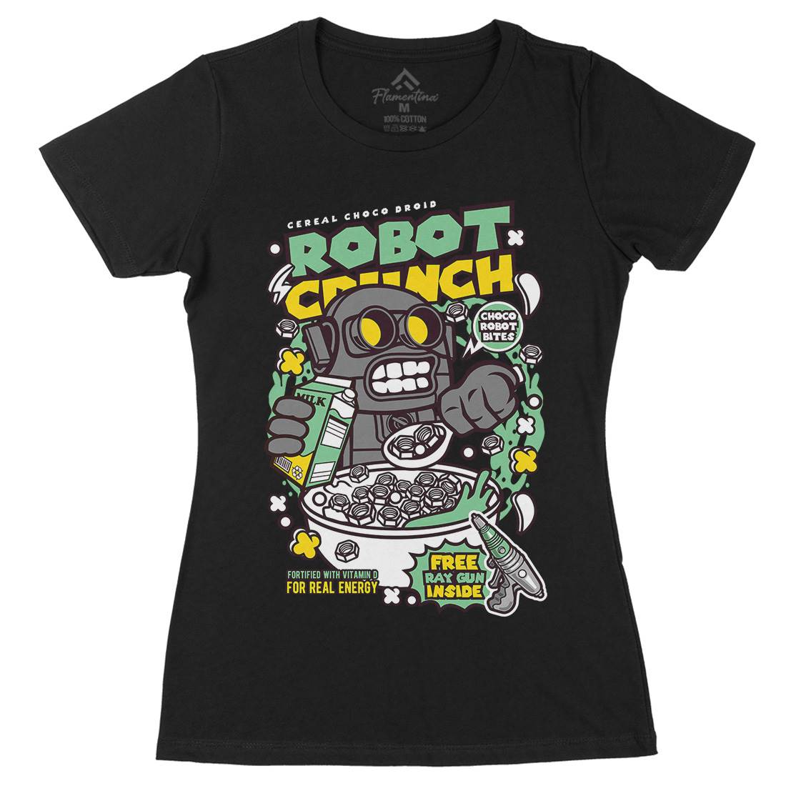 Robot Crunch Womens Organic Crew Neck T-Shirt Food C634