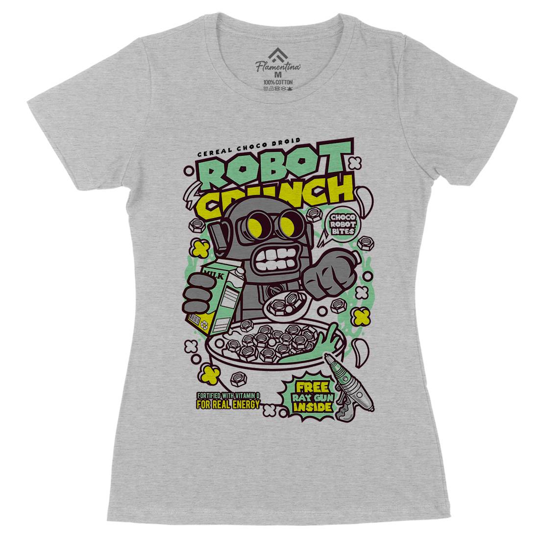 Robot Crunch Womens Organic Crew Neck T-Shirt Food C634
