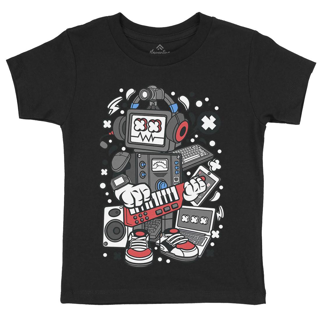 Robot Machine Kids Crew Neck T-Shirt Music C635