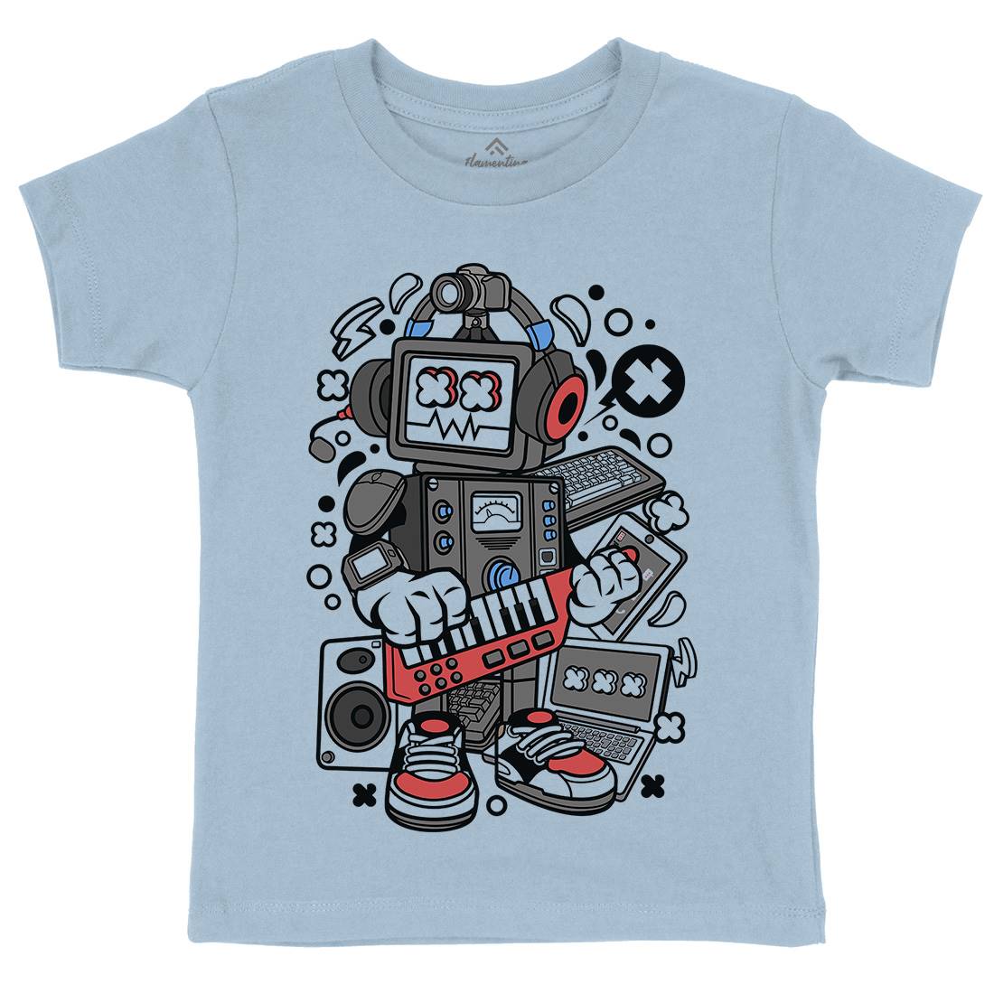 Robot Machine Kids Organic Crew Neck T-Shirt Music C635