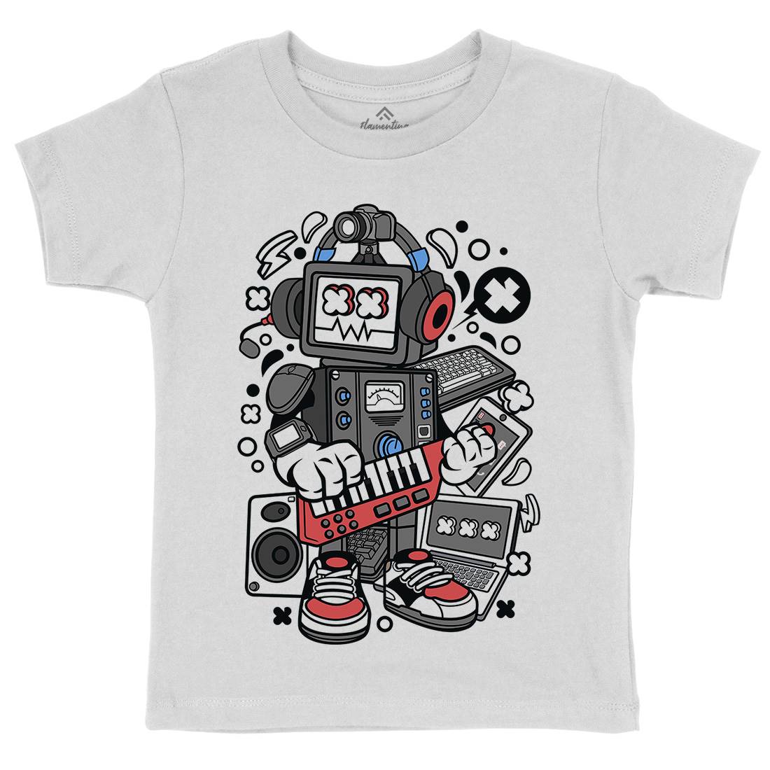 Robot Machine Kids Organic Crew Neck T-Shirt Music C635