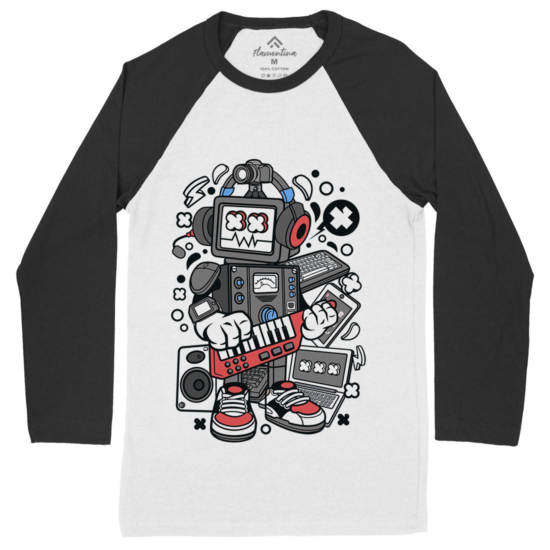 Robot Machine Mens Long Sleeve Baseball T-Shirt Music C635
