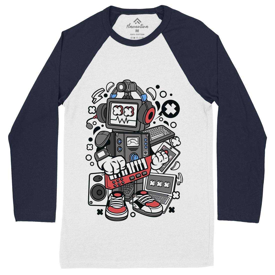 Robot Machine Mens Long Sleeve Baseball T-Shirt Music C635