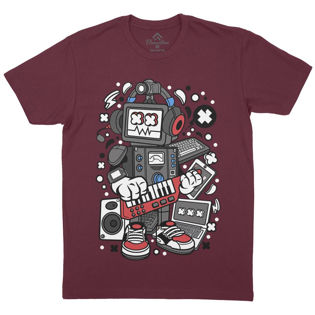 Robot Machine Mens Organic Crew Neck T-Shirt Music C635