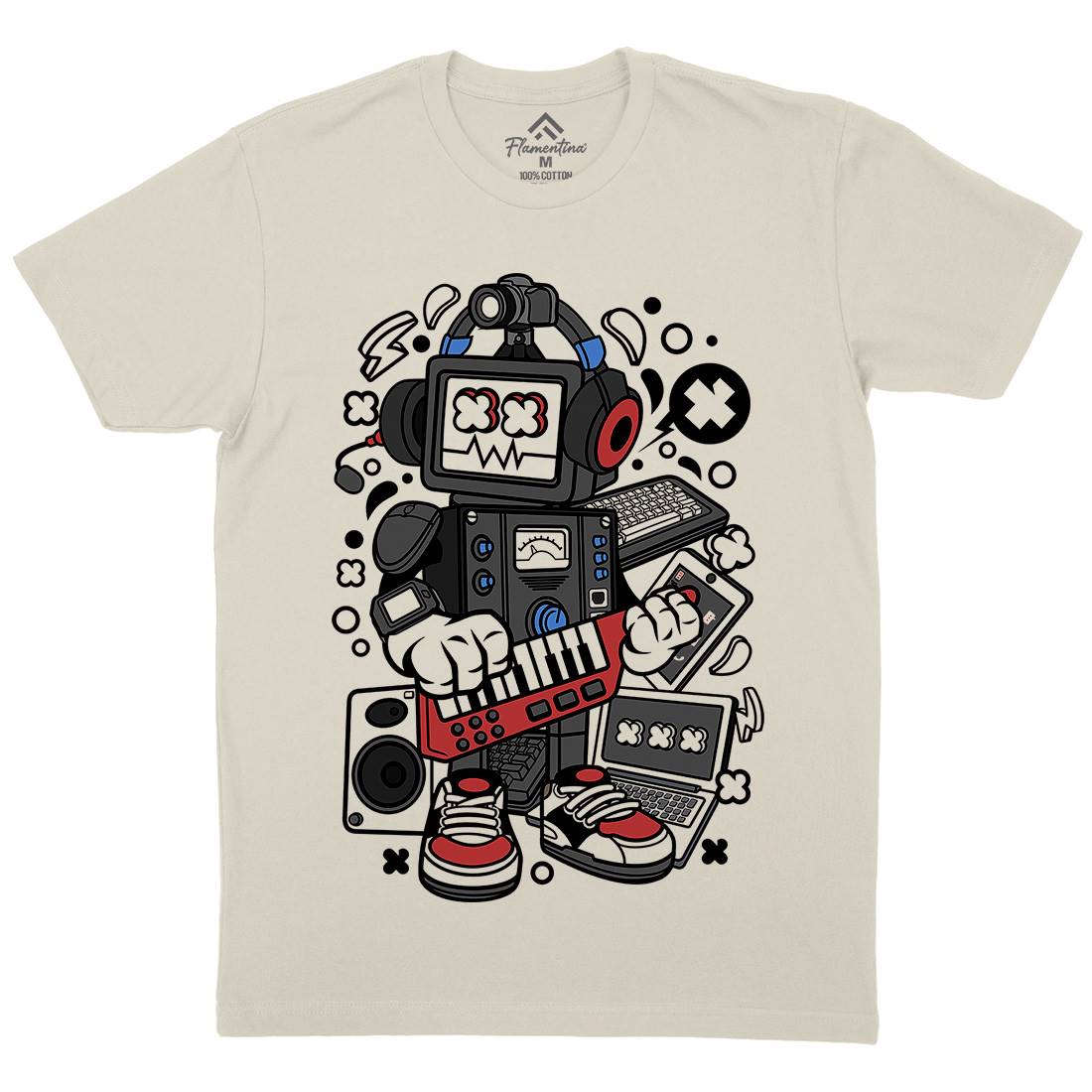 Robot Machine Mens Organic Crew Neck T-Shirt Music C635