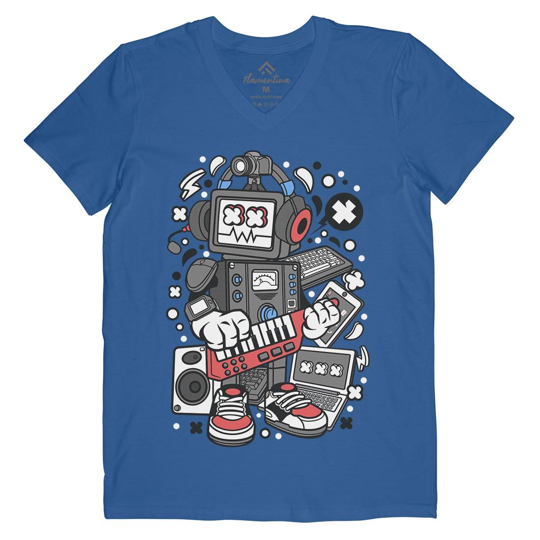 Robot Machine Mens V-Neck T-Shirt Music C635