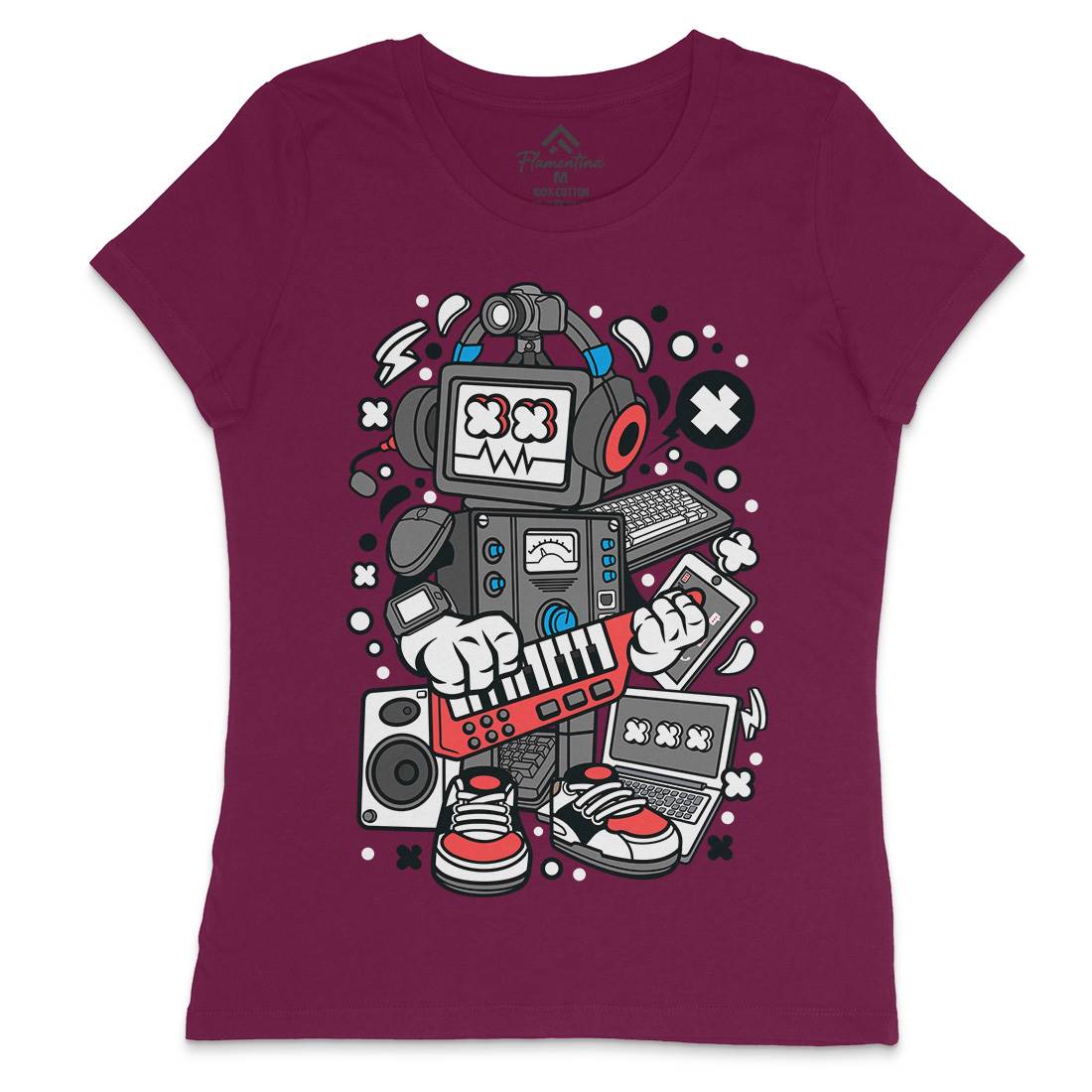 Robot Machine Womens Crew Neck T-Shirt Music C635