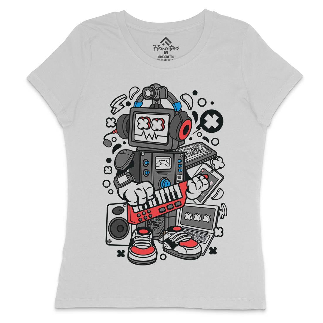 Robot Machine Womens Crew Neck T-Shirt Music C635