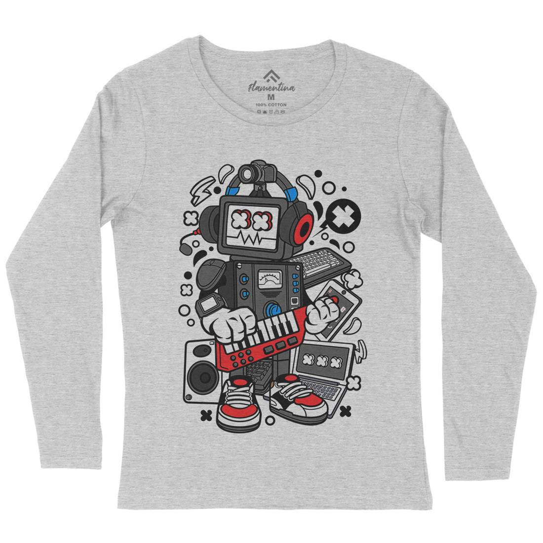Robot Machine Womens Long Sleeve T-Shirt Music C635