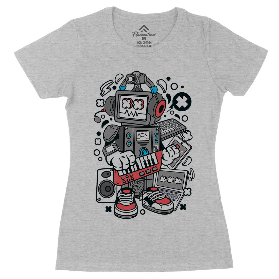 Robot Machine Womens Organic Crew Neck T-Shirt Music C635
