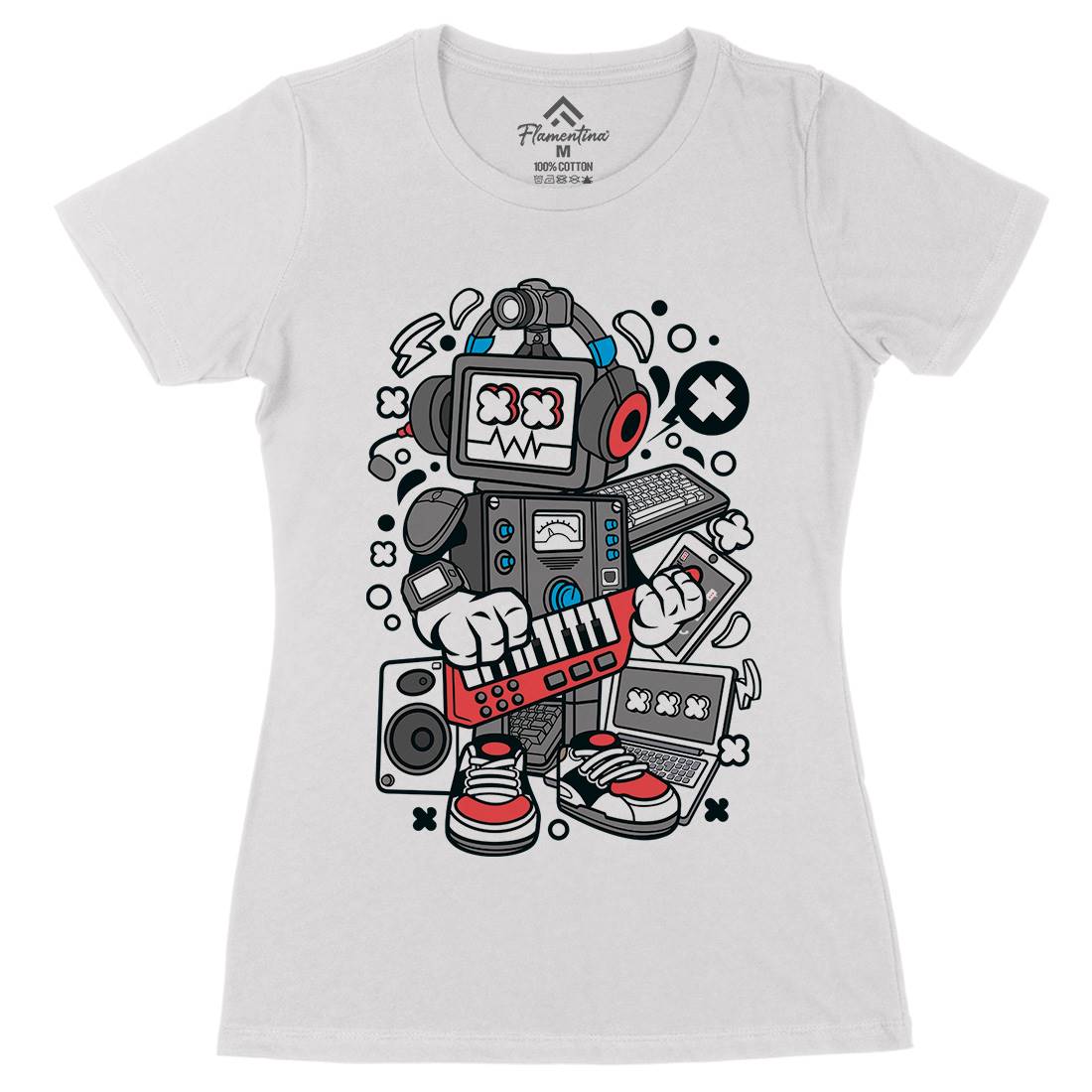 Robot Machine Womens Organic Crew Neck T-Shirt Music C635