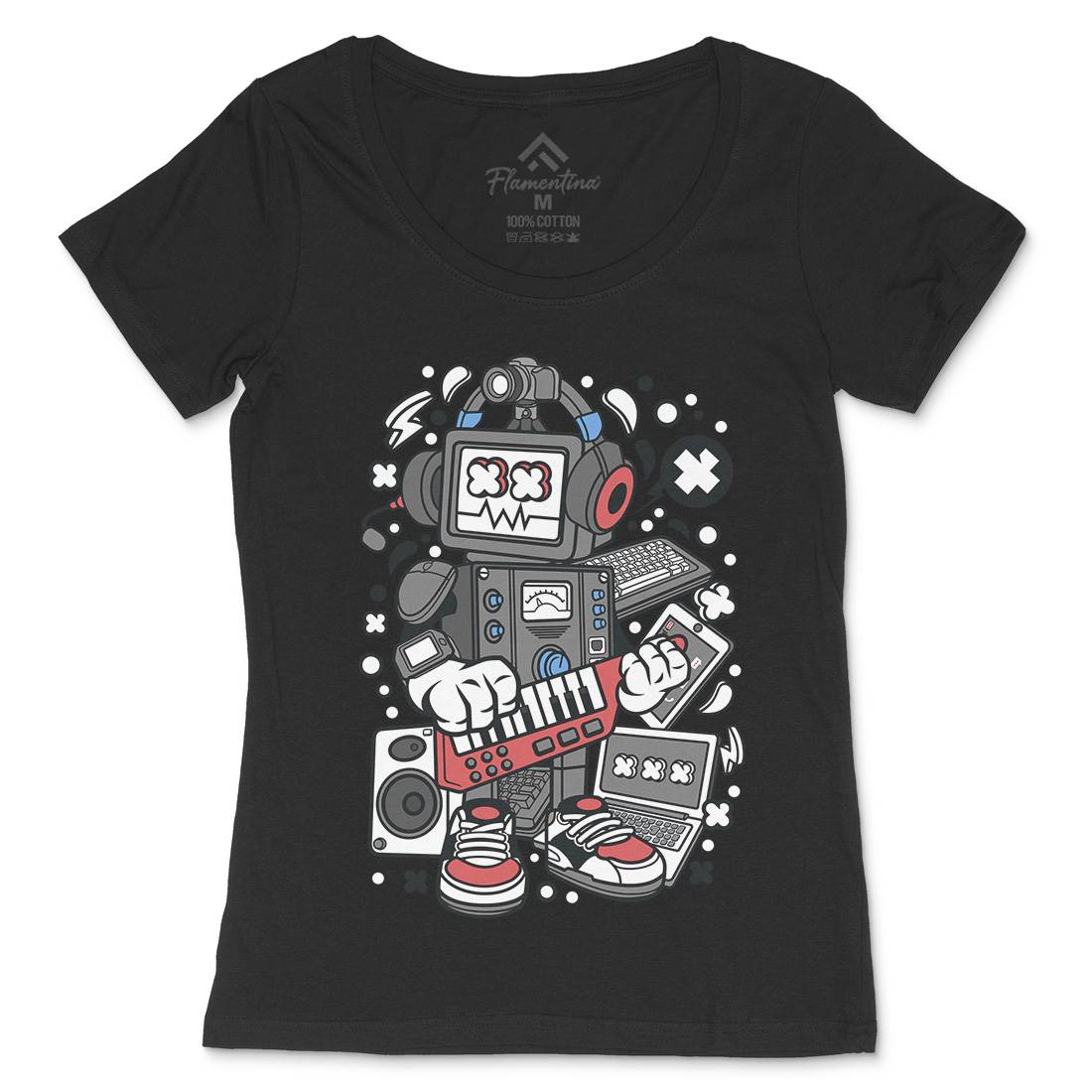 Robot Machine Womens Scoop Neck T-Shirt Music C635
